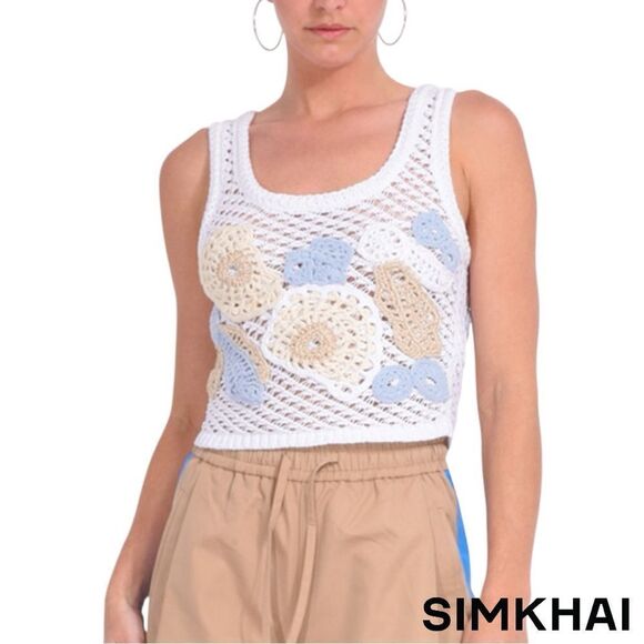 SIMKHAI **NWT** Vail Floral Crochet-Knit Tank Top in Blue Haze - Picture 10 of 13